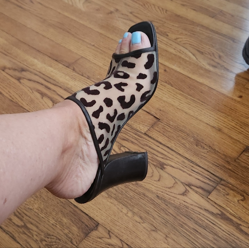 Enzo Angiolini Leopard-Print Open-Toe Mules in Brown and Black - Picture 11 of 12